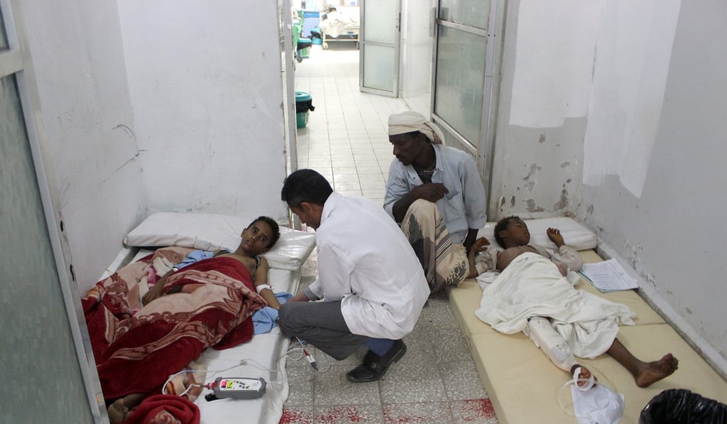 Boys, injured in the attack, lie on beds at a hospital in Hajja. Photo: Reuters