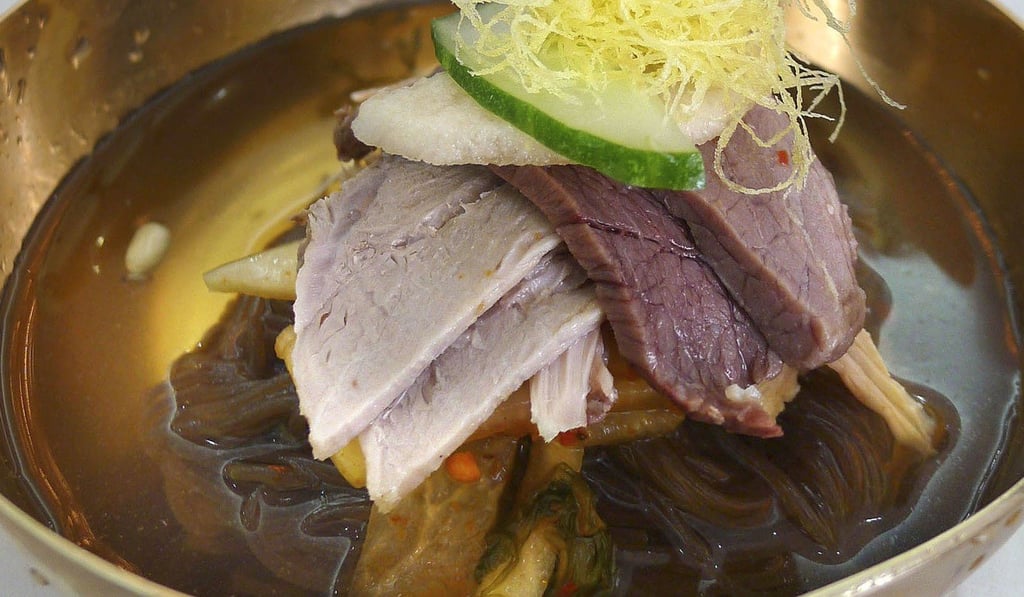 A bowl of cold noodles served at the Okryu-gwan restaurant in Pyongyang. Photo: Kyodo A bowl of cold noodles served at the Okryu-gwan restaurant in Pyongyang. Photo: Kyodo