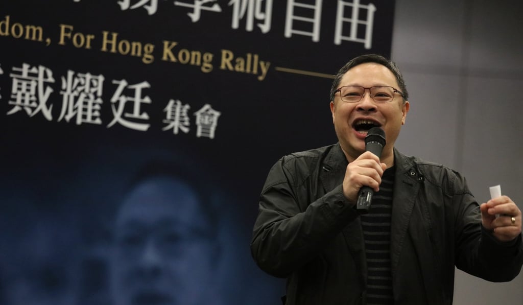 Benny Tai gives a speech at a rally on April 7 organised by Civil Human Rights Front and pan-democrat lawmakers in support of him after his comments on the question of Hong Kong independence at a forum in Taiwan drew condemnation from Beijing. Photo: Felix Wong