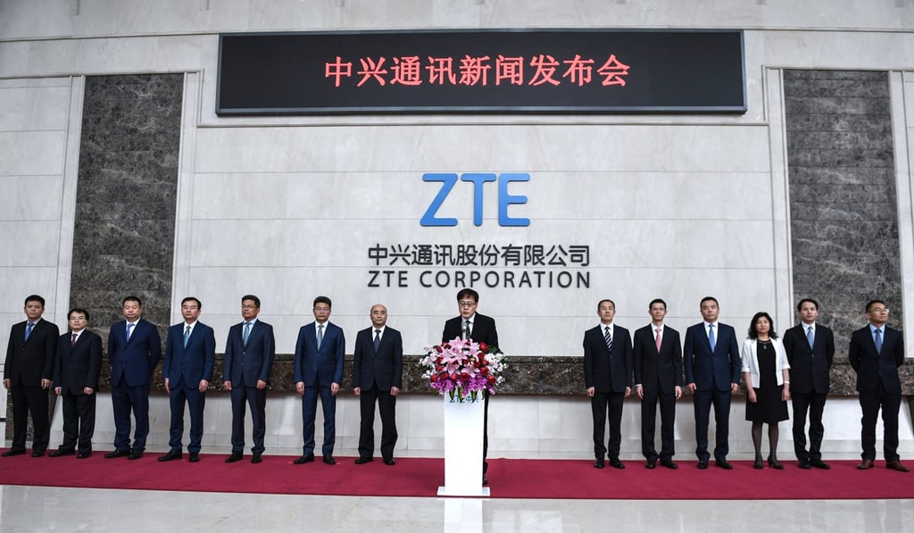 Chinese telecom equipment maker ZTE holds a press conference at its headquarters in Shenzhen on April 20. Photo: Xinhua Chinese telecom equipment maker ZTE holds a press conference at its headquarters in Shenzhen on April 20. Photo: Xinhua