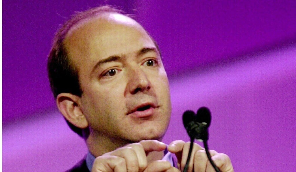 Amazon CEO Jeff Bezos discusses new features of the company's website during a speech at the PC Expo in New York on June 28, 2000. Photo: AFP