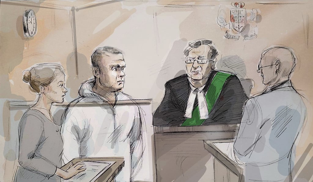 In this courtroom sketch, Duty counsel Georgia Koulis, from left, Alek Minassian, Justice of the Peace Stephen Waisberg and Crown prosecutor Joe Callaghan appear in court in Toronto on Tuesday. Photo: AP In this courtroom sketch, Duty counsel Georgia Koulis, from left, Alek Minassian, Justice of the Peace Stephen Waisberg and Crown prosecutor Joe Callaghan appear in court in Toronto on Tuesday. Photo: AP