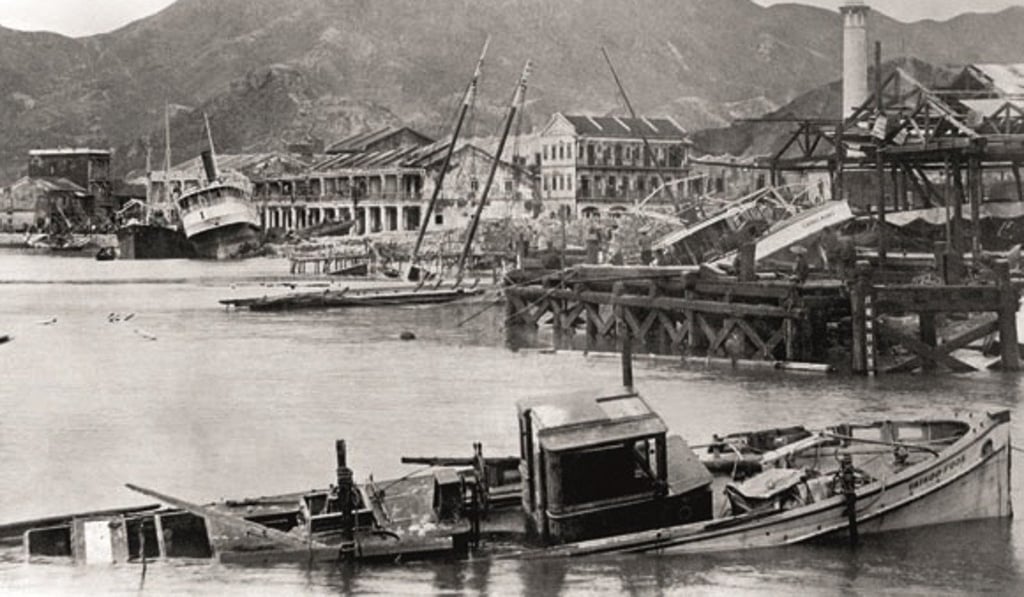 The trail of damage left by a 1906 typhoon in Hong Kong. Photo: Gwulo.com The trail of damage left by a 1906 typhoon in Hong Kong. Photo: Gwulo.com