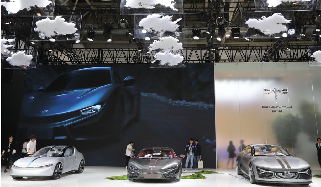 Electric cars made by Qiantu are displayed at Auto China, which runs from April 25 to May 4, in Beijing. Photo: Simon Song