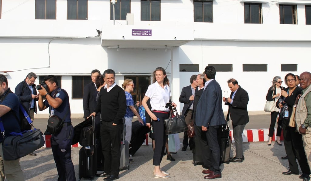 United Nations Security Council envoys arrive at Cox's Bazar airport in Bangladesh on Saturday. Photo: Reuters
