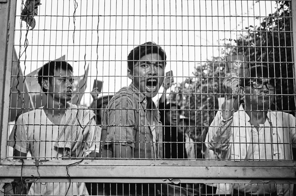 Yau Hawk-sau (centre) plays a protester in a scene from No. 1 Chung Ying Street.