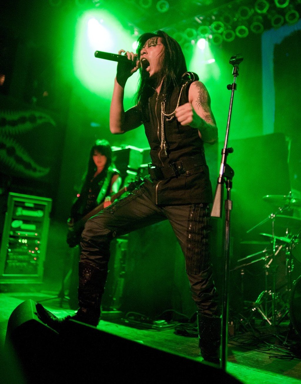 Freddy Lim, frontman of Taiwanese death metal band Chthonic, and his wife and fellow band member, Doris Yeh, perform at the House of Blues in Chicago. Photo: Maureen Vana/Zumapress.com