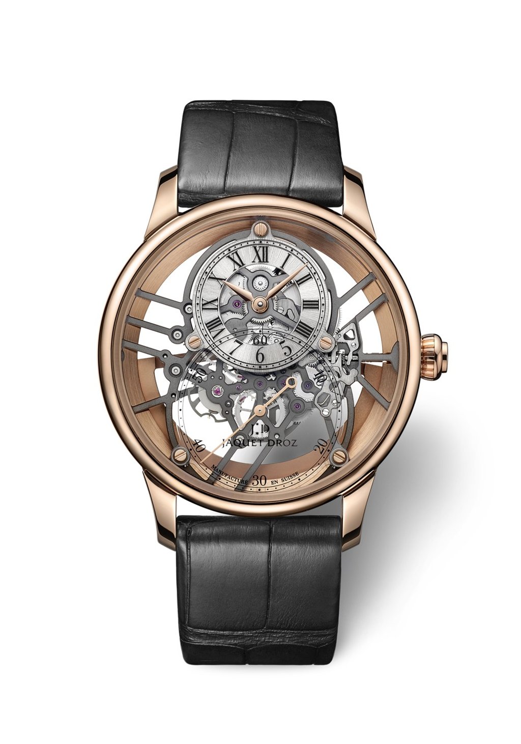 Jaquet Droz. The Grande Seconde Skelet-One watch features a sophisticated skeletonised automatic movement with a silicon double barrel, balance spring and pallet lugs. Price on request