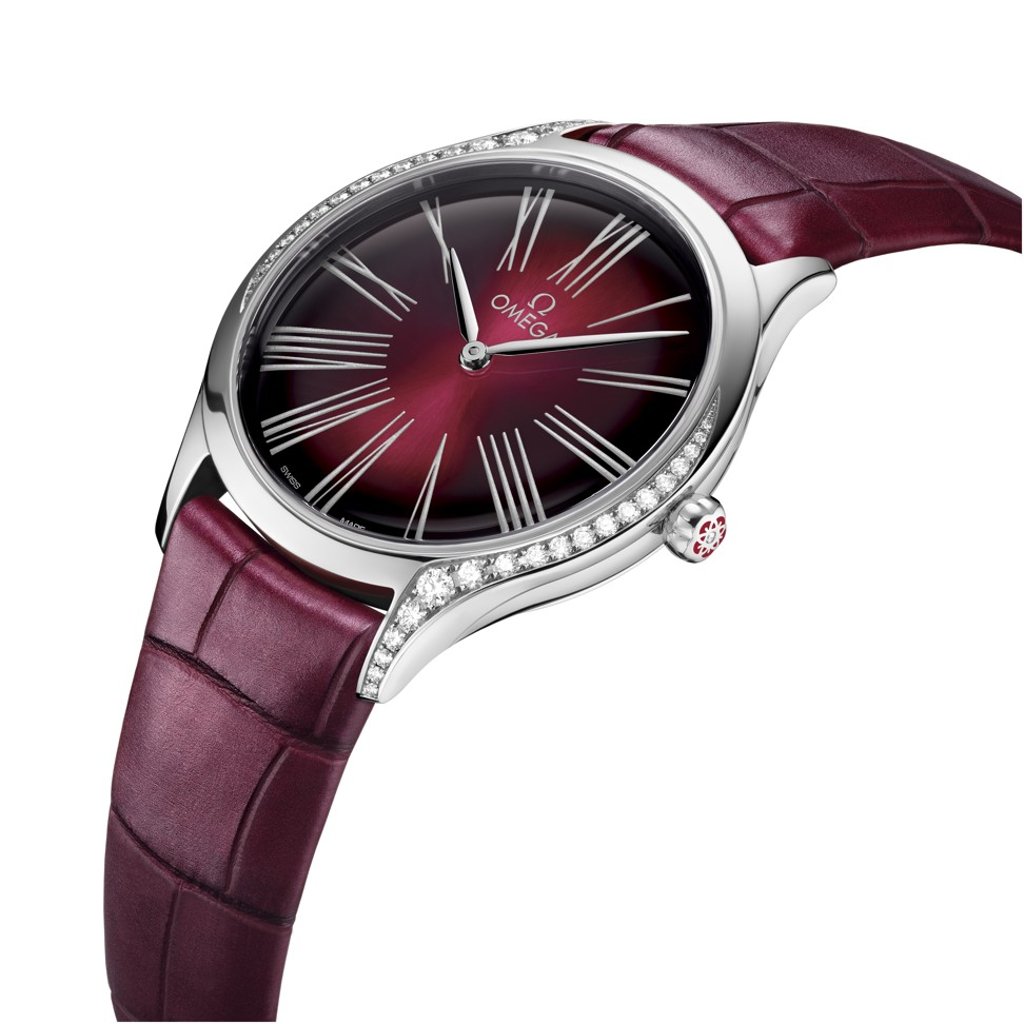 Omega’s Trésor lacquered red garnet-colour dial watch. Photo: Omega Omega’s Trésor lacquered red garnet-colour dial watch. Photo: Omega