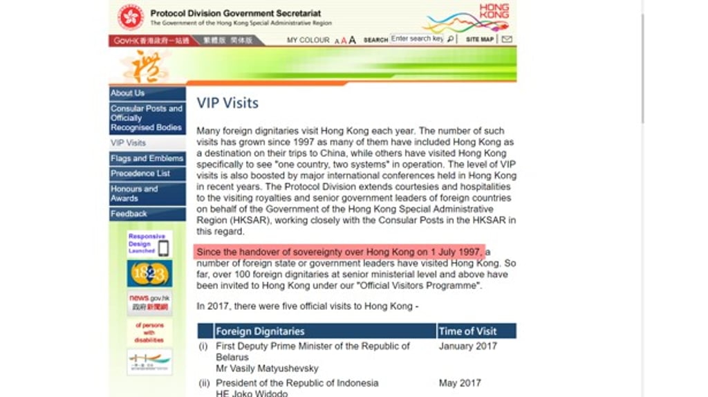 A screen capture of the original text on the website of the government’s Protocol Division.
