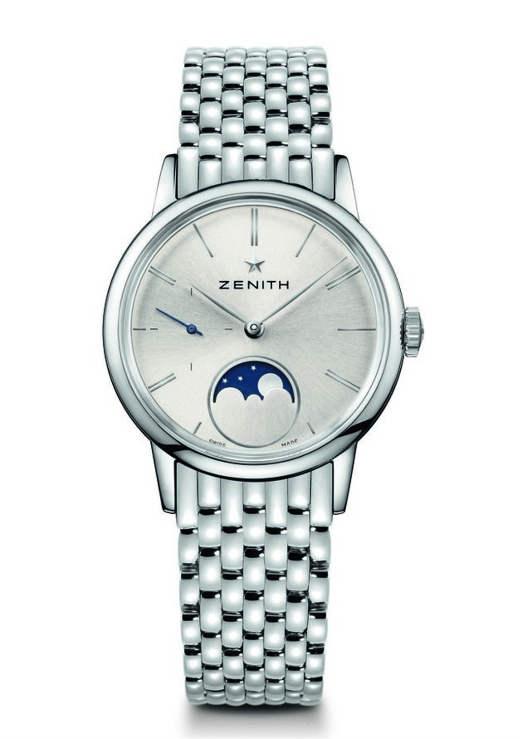 Zenith’s Elite Lady Moonphase, with steel bezel and strap (HK$46,600)