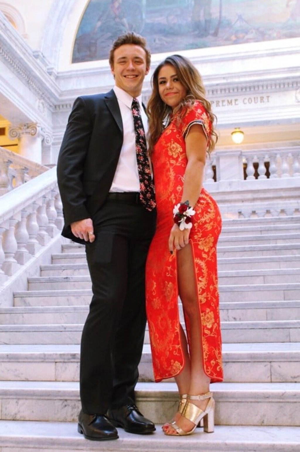 Daum is seen in her cheongsam, along with a friend. Photo: Keziah Daum via Twitter