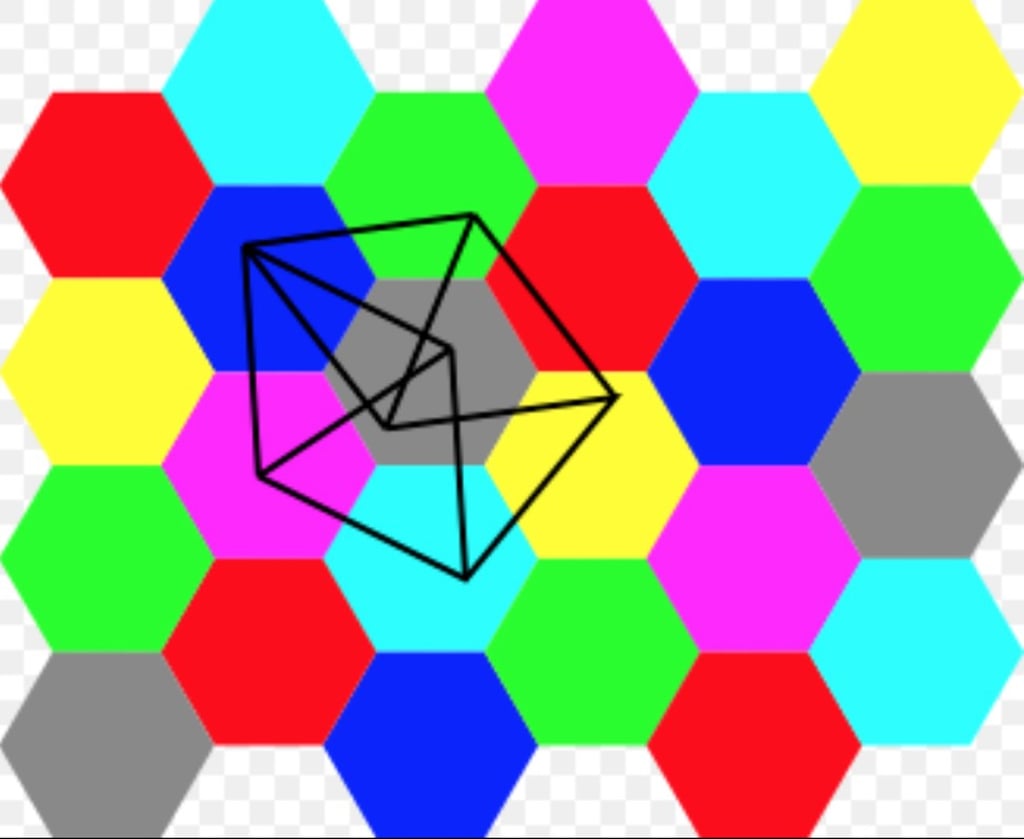 The Moser spindle embedded as a unit distance graph in the plane, together with a seven-coloured plane. Photo: Handout The Moser spindle embedded as a unit distance graph in the plane, together with a seven-coloured plane. Photo: Handout