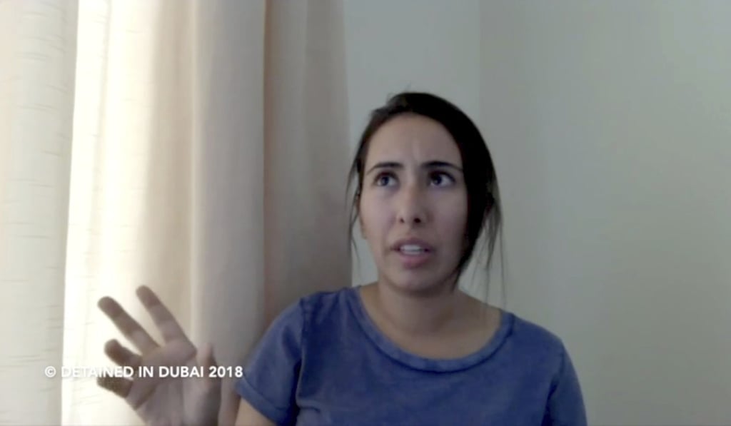 This undated image from video shows Sheikha Latifa bin Mohammad al-Maktoum, a daughter of Dubai’s ruler, in a 40-minute video in which she says she’s planning on fleeing the country. Photo: AP