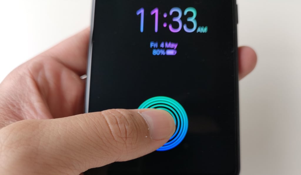 Once you have registered your fingerprint, a gentle press on the display unlocks the Vivo X21. Photo: Ben Sin Once you have registered your fingerprint, a gentle press on the display unlocks the Vivo X21. Photo: Ben Sin