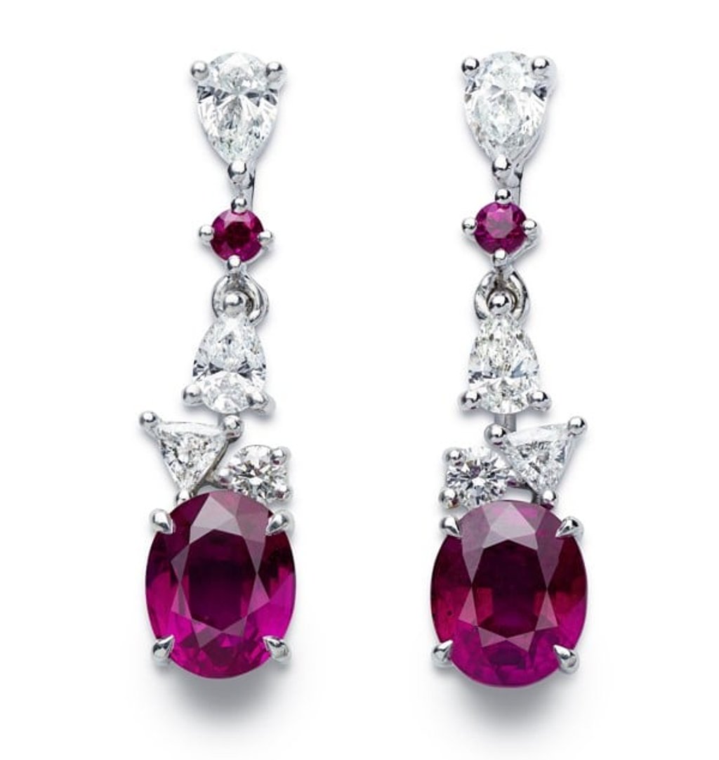 From Gübelin, Ornament of Flowers earrings featuring two Burmese rubies