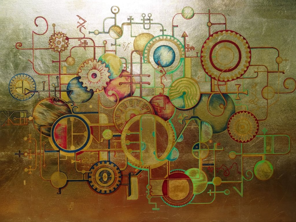 Cryptsy - Cryptocurrency Market (2014), a painting by Romanian artist Stefania Nistoreanu that borrows from cryptography. It was sold for two bitcoins to a Hong Kong-born collector in 2017.
