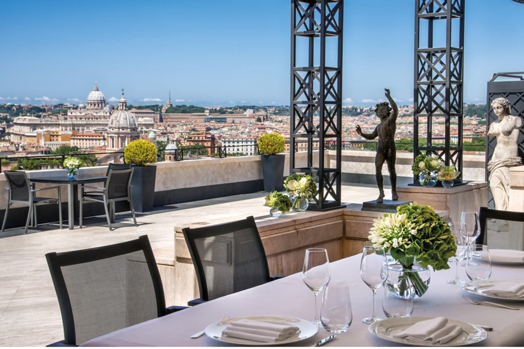 A view of Rome from a terrace at the Hassler Hotel. A view of Rome from a terrace at the Hassler Hotel.