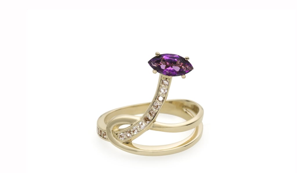 Bea Bongiasca’s Floricultural Gloriosa Lily yellow gold ring with amethyst and champagne diamonds