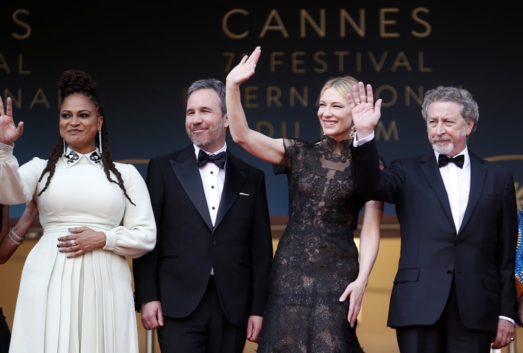 Jury members (left to right) Ava DuVernay, Denis Villeneuve, Cate Blanchett and Robert Guediguian arrive for the opening night of the Cannes Film Festival yesterday. Photo: EPA/Sebastien Nogier