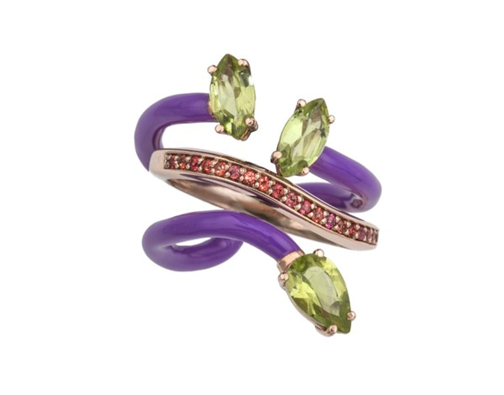 Bea Bongiasca’s You’re So Vine! vine ring with peridot and orange sapphire pavé