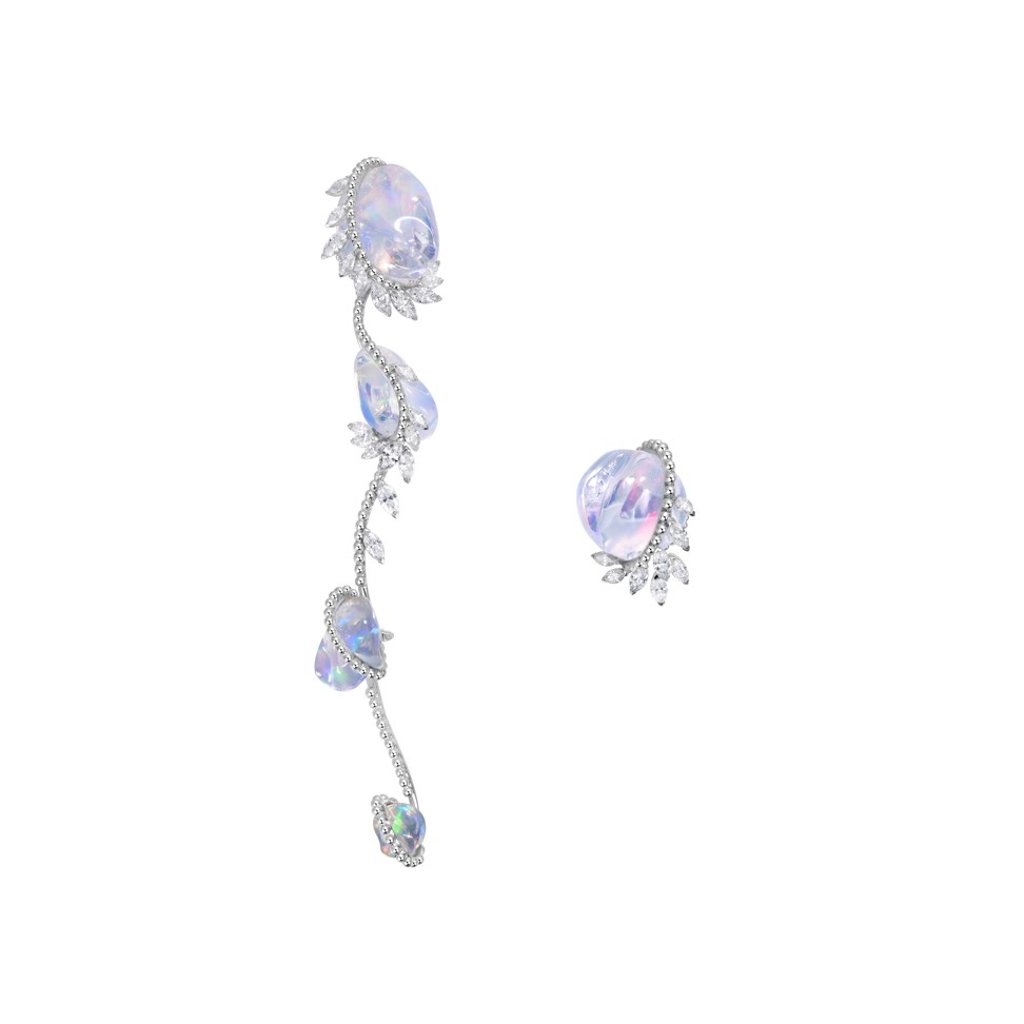 Feng.J Le Cygny earrings with crystal opal, Marquise diamonds, rose-cut diamonds, and 18ct gold