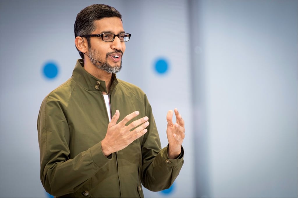 Sundar Pichai, chief executive officer of Google Inc., speaks during the Google I/O Developers Conference in Mountain View, California, U.S., on Tuesday, May 8, 2018. Photo: Bloomberg Sundar Pichai, chief executive officer of Google Inc., speaks during the Google I/O Developers Conference in Mountain View, California, U.S., on Tuesday, May 8, 2018. Photo: Bloomberg