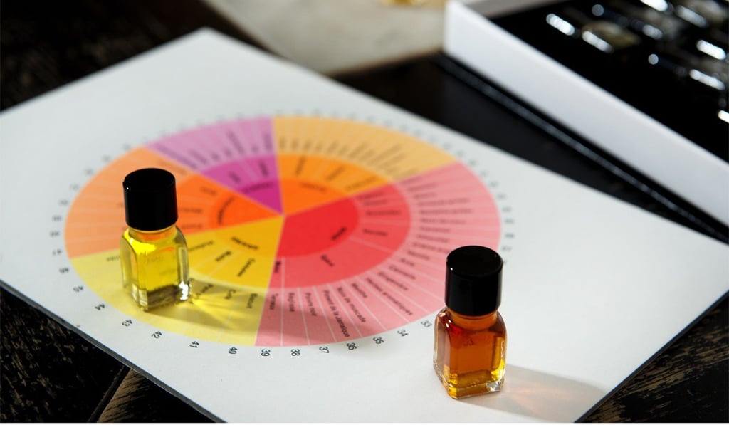 Small numbered vials of scents help train the nose to recognise certain aromas.