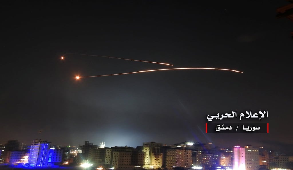 Missile fire is seen over Damascus, Syria, in this handout released on Thursday by the Hezbollah Media Office. Photo: Reuters