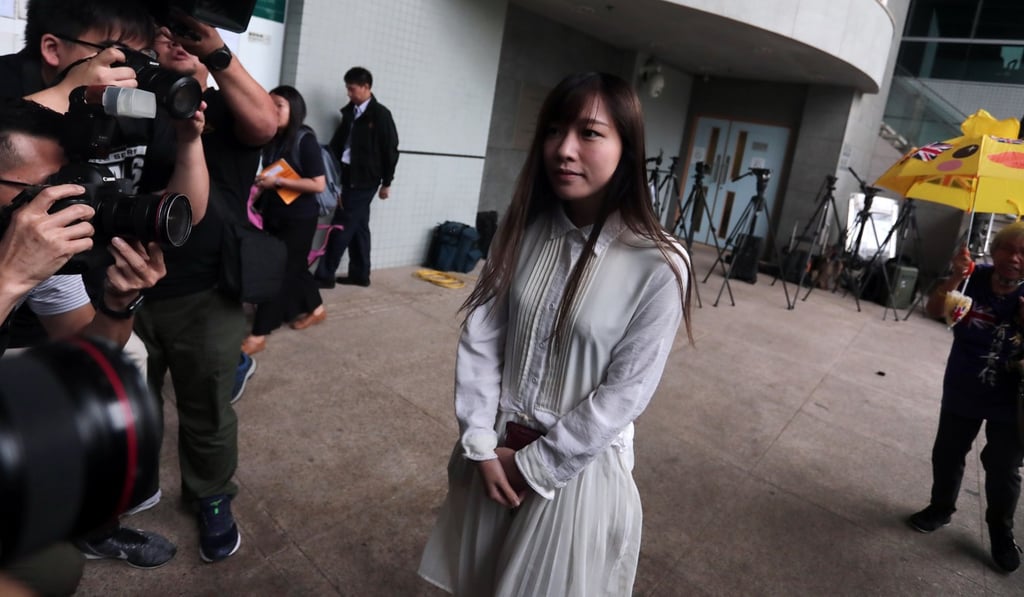 Yau Wai-ching arrives at Kowloon City Court. Photo: Jonathan Wong