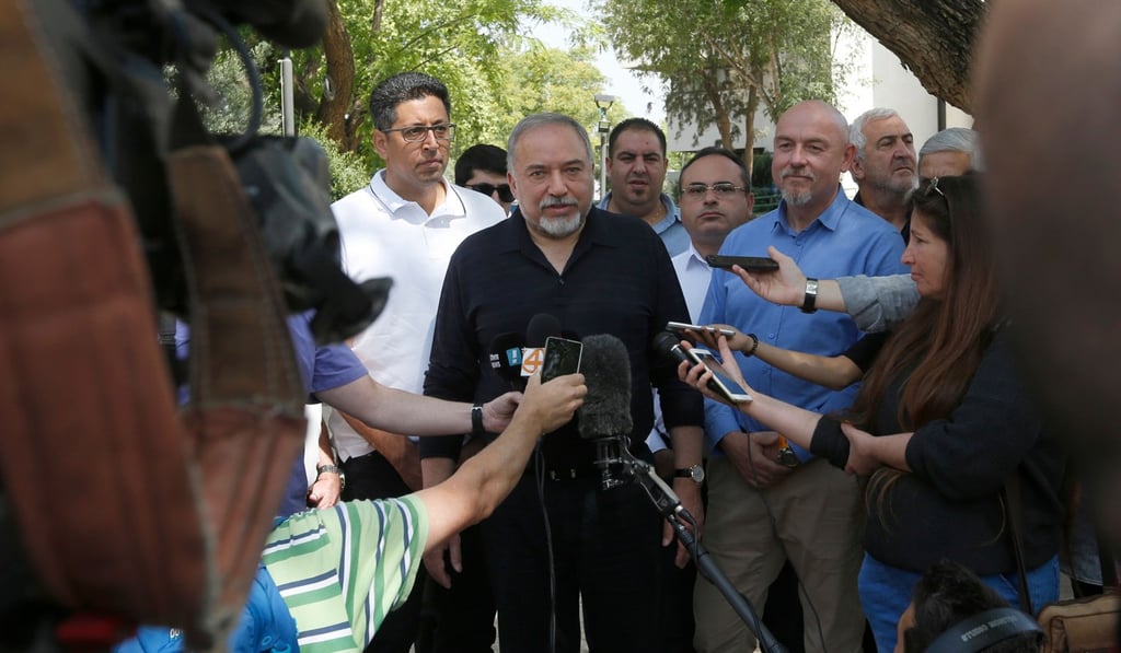Defence Minister Avigdor Lieberman talks to reporters in the Israeli-occupied Golan Heights on May 11, 2018. Photo: AFP