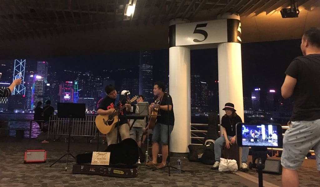 Alva Leung and friends from the group 3jammers play at the Tsim Sha Tsui waterfront. Photo: Handout Alva Leung and friends from the group 3jammers play at the Tsim Sha Tsui waterfront. Photo: Handout