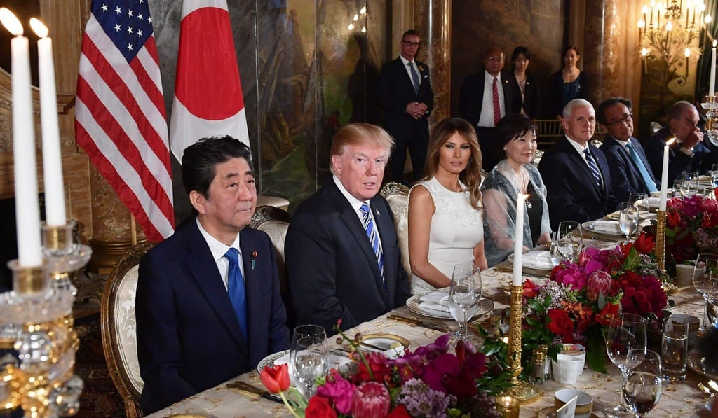 Japan's Prime Minister Shinzo Abe and US President Donald Trump take part in a dinner at Trump's Mar-a-Lago estate in Palm Beach, Florida on April 18, 2018. Photo: AFP Japan's Prime Minister Shinzo Abe and US President Donald Trump take part in a dinner at Trump's Mar-a-Lago estate in Palm Beach, Florida on April 18, 2018. Photo: AFP