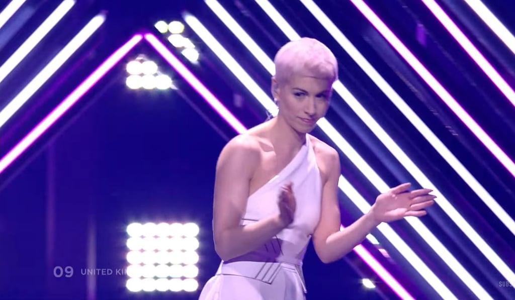 SuRie was left clapping along with the beat of her song until her microphone could be performed. Photo: BBC via YouTube