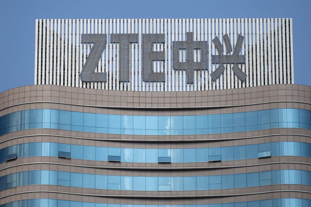 A view of the ZTE Corporation logo at the company's headquarters in Shenzhen, China on Monday. Photo: EPA-EFE