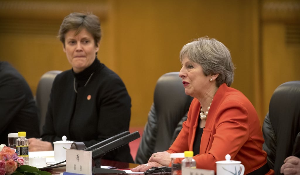 Barbara Woodward pictured with Theresa May during the British PM’s visit to Beijing in January. Photo: AFP Barbara Woodward pictured with Theresa May during the British PM’s visit to Beijing in January. Photo: AFP
