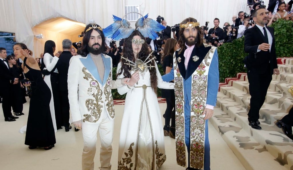 Alessandro Michele (left), Lana Del Rey and Jared Leto at the Met Gala. Picture: Reuters