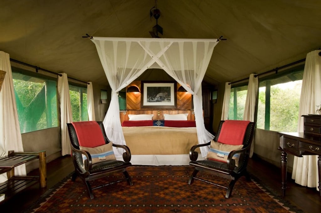 A room at the Selinda. The banks of the Selinda Spillway in Botswana present trekking, kayaking, buffalo spotting in the bush and night nature drives.