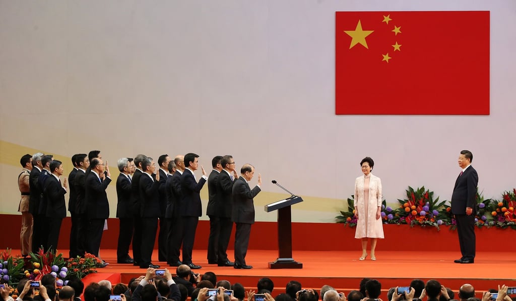 Carrie Lam is sworn in as Hong Kong’s chief executive on July 1, 2017. The city’s first female leader, Lam led an all-male cabinet at the time. Photo: Sam Tsang