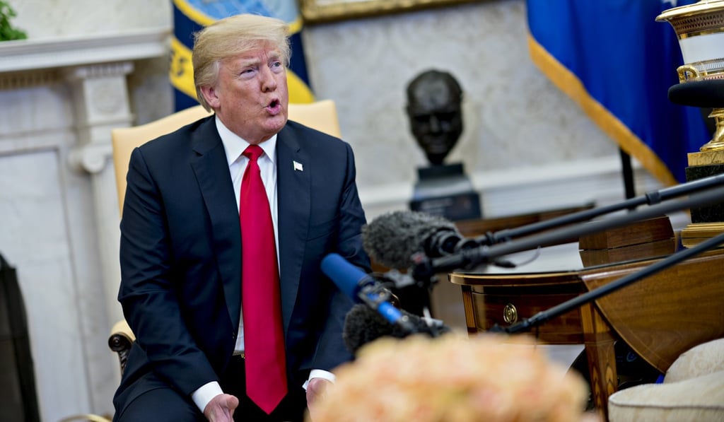 US President Donald Trump speaks while meeting with Jens Stoltenberg, secretary general of Nato, on Thursday. Photo: Bloomberg US President Donald Trump speaks while meeting with Jens Stoltenberg, secretary general of Nato, on Thursday. Photo: Bloomberg