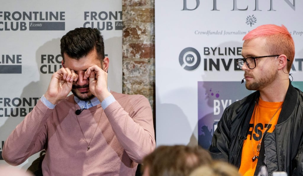 Shahmir Sanni (L), a volunteer for Vote Leave, the official pro-Brexit EU referendum campaign, and whistleblower Christopher Wylie, who worked with Cambridge Analytica, attend a press conference at the Frontline Club in London on March 26, 2018. Photo: AFP