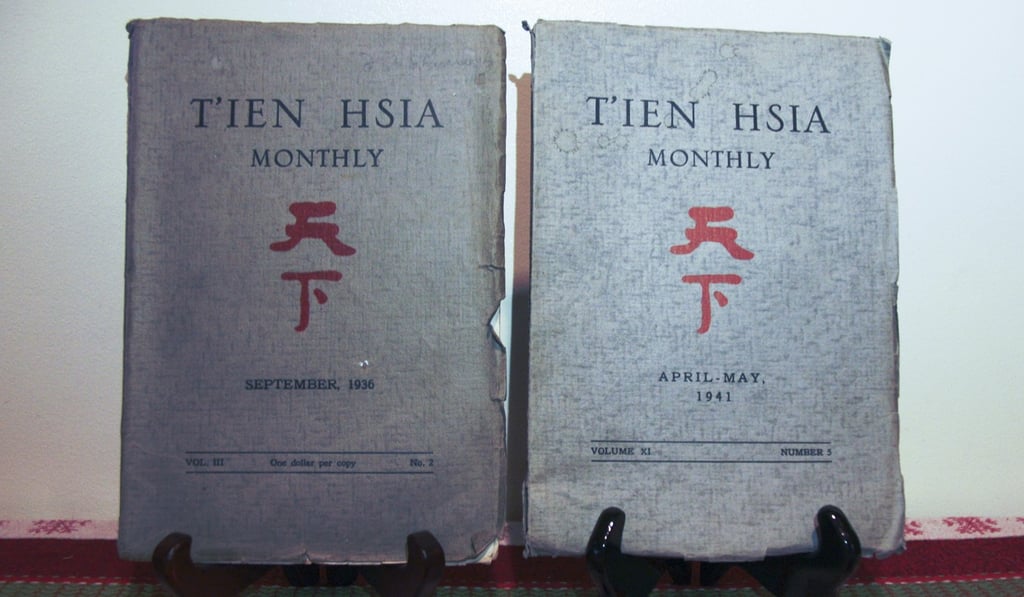 T’ien Hsia Monthly editions published in Shanghai in September 1936 (left) and in Hong Kong in April-May 1941. Picture: courtesy of the Gill family