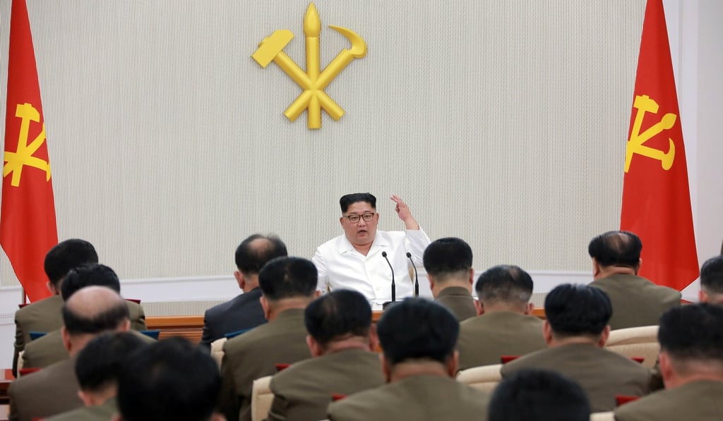 North Korean leader Kim Jong-un speaks to the Central Military Commission of the Workers' Party of Korea in a photo released on Thursday. Photo: Reuters