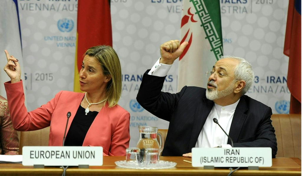 High Representative of the European Union for Foreign Affairs and Security Policy Federica Mogherini and Iranian Foreign Minister Mohammad Javad Zarif during talks on the nuclear deal in 2015. The US has said it will withdraw from the pact. Photo: EPA-EFE High Representative of the European Union for Foreign Affairs and Security Policy Federica Mogherini and Iranian Foreign Minister Mohammad Javad Zarif during talks on the nuclear deal in 2015. The US has said it will withdraw from the pact. Photo: EPA-EFE