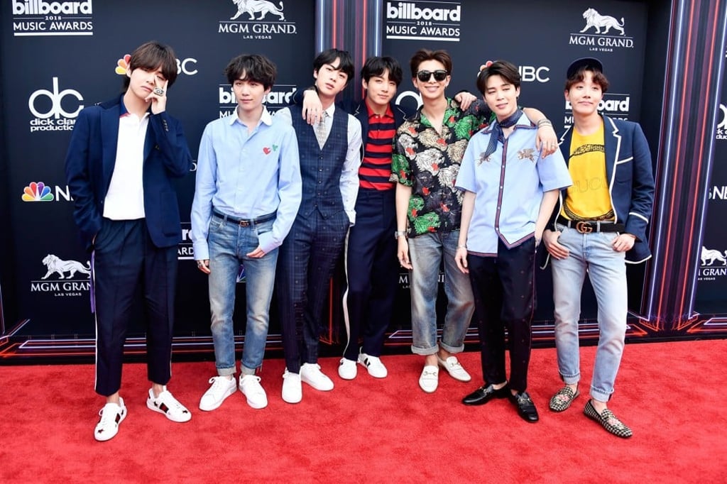 BTS (pictured at the 2018 Billboard Music Awards on Sunday night) have won the affections of huge numbers of British and American fans. Photo: Frazer Harrison/Getty Images/AFP BTS (pictured at the 2018 Billboard Music Awards on Sunday night) have won the affections of huge numbers of British and American fans. Photo: Frazer Harrison/Getty Images/AFP