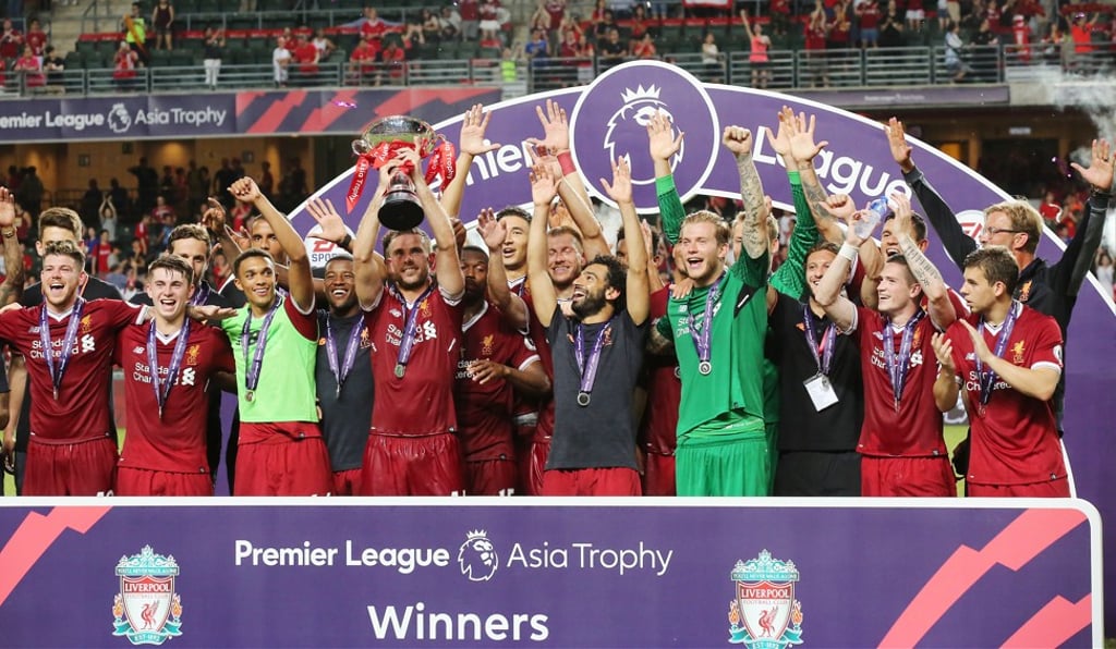 Liverpool celebrate after winning the pre-season tournament in Hong Kong Stadium. Photo: Edward Wong