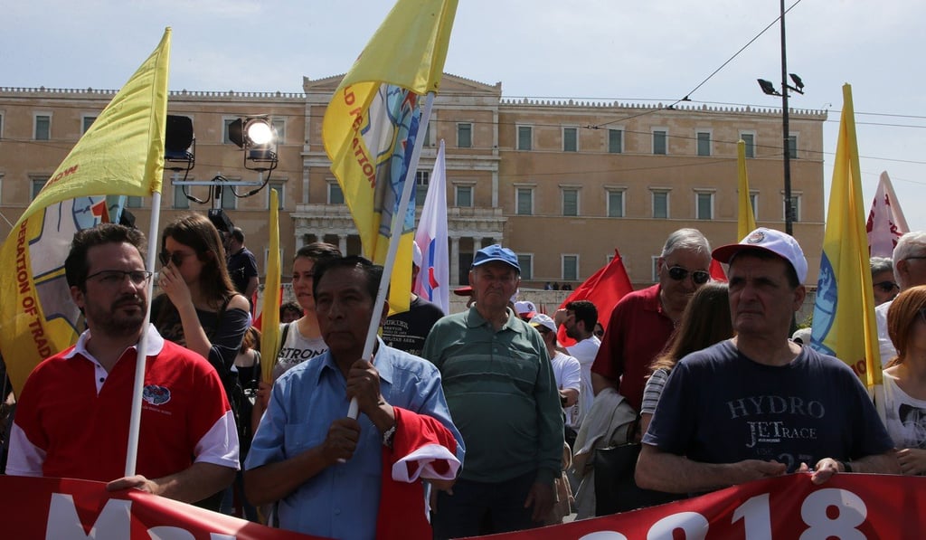 Workers take part in a rally marking International Workers' Day, in Athens on May 1. Thousands of Greeks marched in cities across the country to protest at dire austerity since the outbreak of the debt crisis in 2010. Photo: Xinhua