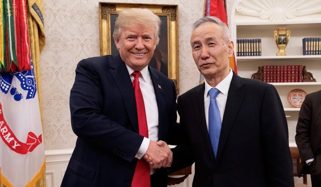 US President Donald Trump (left) with Chinese Vice-Premier Liu He at the White House, in a photo posted by Trump to Twitter on Thursday. Trump said they were “talking trade”. Photo: Twitter US President Donald Trump (left) with Chinese Vice-Premier Liu He at the White House, in a photo posted by Trump to Twitter on Thursday. Trump said they were “talking trade”. Photo: Twitter