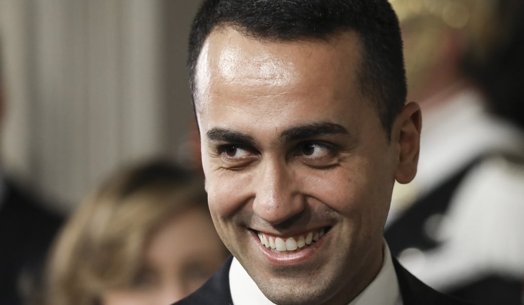 Luigi Di Maio, leader of the Five Star Movement, smiles while arriving to speak during a news conference following a meeting with Italy's President Sergio Mattarella at the Quirinale Palace in Rome on Monday. Photo: Bloomberg