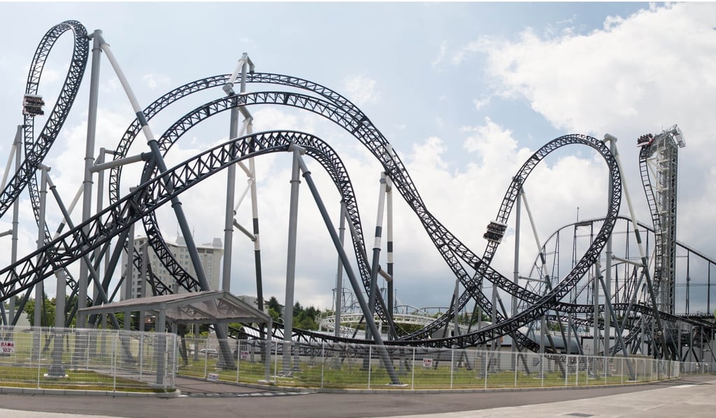 The Takabisha roller-coaster at Fuji-Q Highland, which is famous for having a section with a 121-degree drop – the steepest in the world.